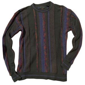 VTG Y2K Alexander Julian Men's Sweater Coogi-Style Striped 3-D Crewneck Sz M BIG